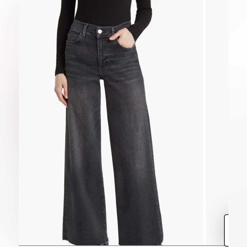 Le Slim Palazzo Raw Hem High Waist Wide Leg Jeans